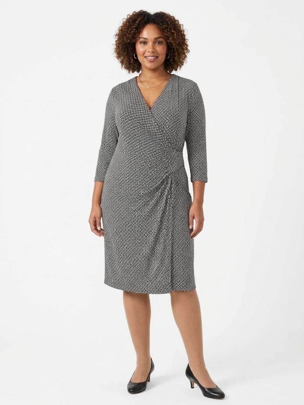 J.Jill NWT Wearever Collection Black Geometric Pattern Faux Wrap Midi Dress 2X